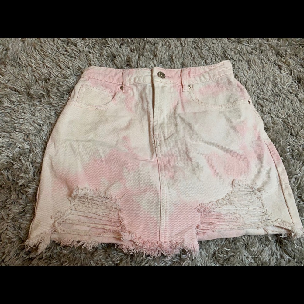 F21 tie dye pink denim skirt